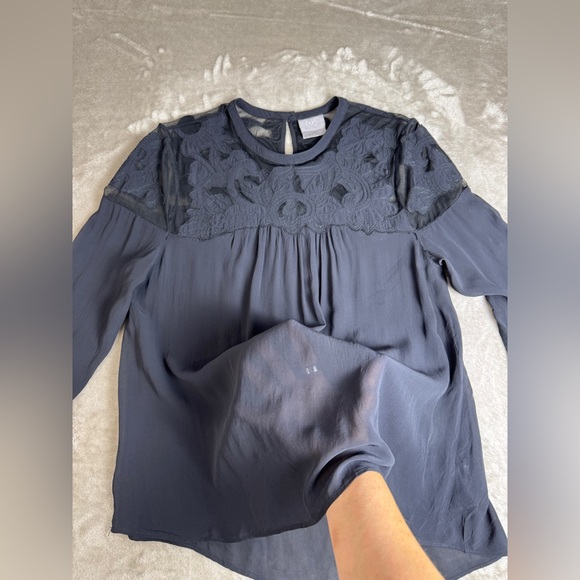 Anthropologie Sheer Lace Blouse Dark Blue/Black Size 12 Large Vanessa Virginia - Picture 7 of 13